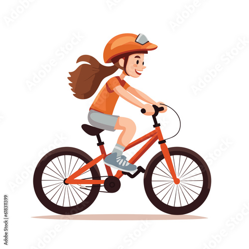 kid girl riding bicycle vector flat isolated illustration