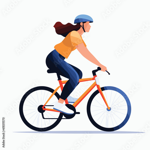Obraz na plátně woman riding bicycle vector flat minimalistic isolated illustration