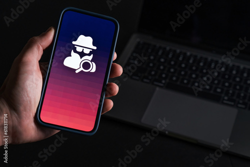 phishing, cybersecurity concept on a smartphone screen, spying phone