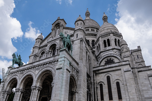 Detail of Paris Basilica Sacre Coeur at top of Montmartre - Roman Catholic Church and minor basilica, dedicated to Sacred Heart of Jesus. Paris, France.