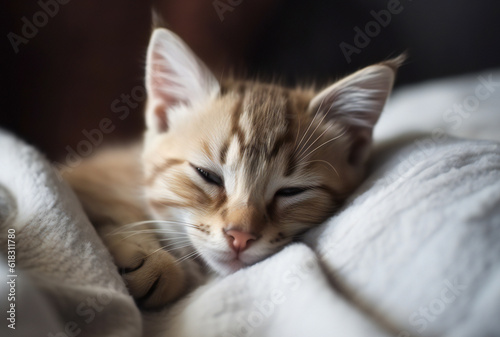 Cute cat sleeping in soft bedding,ai generated © Veronica