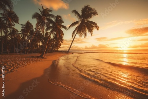 stock photo of A beautiful beach with coconuts trees © NikahGeh