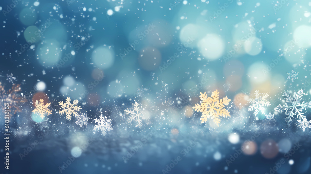 a background / cover illustration of snowflakes in perfect Bokeh light around Christmas, Generative AI a background / cover illustration of snowflakes in perfect Bokeh light around Christmas, Generative AI
