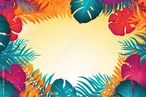 Abstract illustration with jungle exotic leaves  colorful design  summer background and banner  hello Summer concept design  exotic leaves background