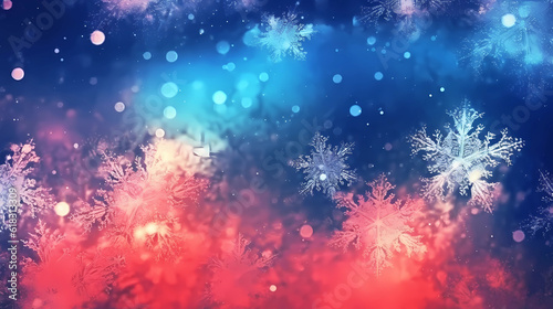 a background / cover illustration of snowflakes in perfect Bokeh light around Christmas, Generative AI 