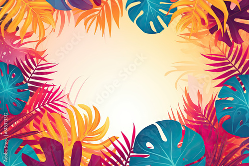 Abstract illustration with jungle exotic leaves  colorful design  summer background and banner  hello Summer concept design  exotic leaves background