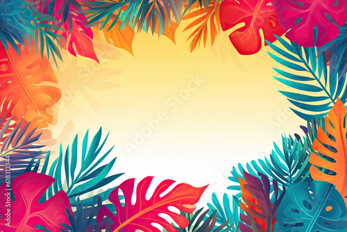 Abstract illustration with jungle exotic leaves  colorful design  summer background and banner  hello Summer concept design  exotic leaves background