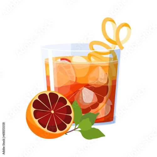 Americano Cocktail summer drink isolated on white background. Vector illustration Classic Alcoholic beverage based on citrus, vermouth and soda