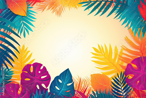 Abstract illustration with jungle exotic leaves, colorful design, summer background and banner, hello Summer concept design, exotic leaves background