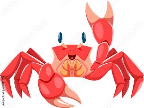 Sea crab character. Isolated cartoon vector marine animal with a hard exoskeleton, multiple legs, and pincers, known for its sideways scuttling and ability to adapt to various underwater environments