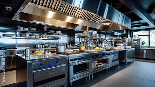 Empty restaurant kitchen with professional equipment