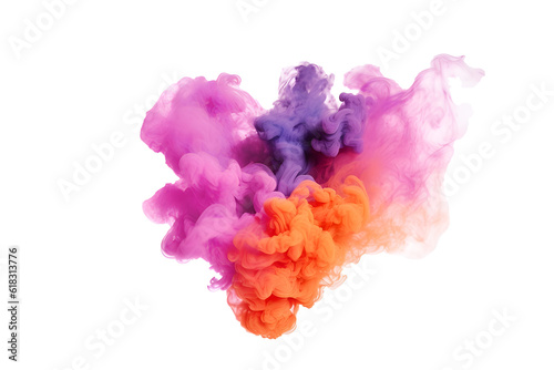 Heart-shaped smoke colorful, orange and purple smoke bombs isolated, abstract colored, created with Generative AI technology