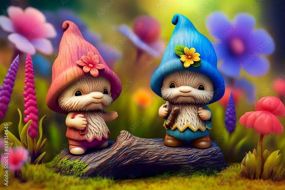 little cute gnomes playing happily in the spring forest happy colors ultra detailed photorealistic 