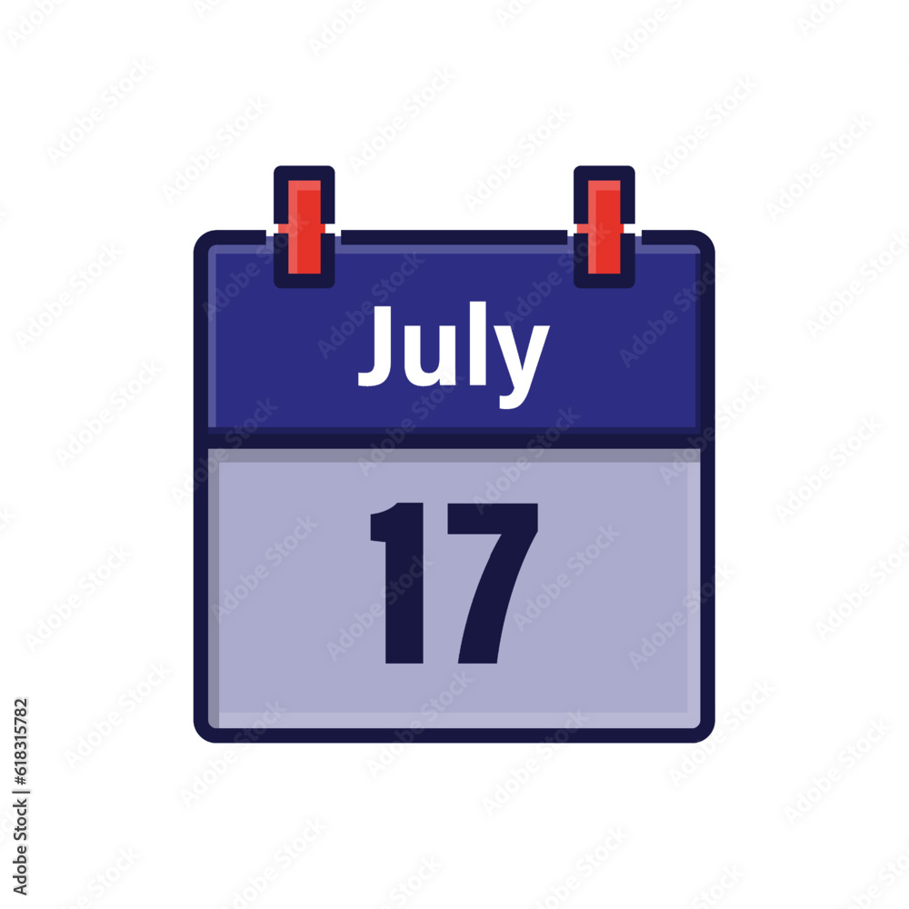  July 17, Calendar icon. Day, month. Meeting appointment time. Event schedule date. Flat vector illustration.