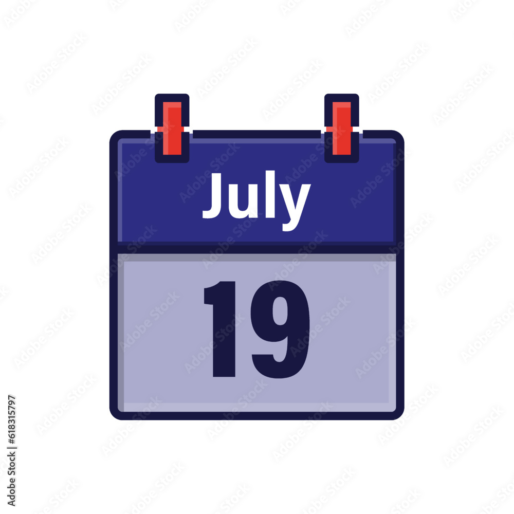 July 19, Calendar icon. Day, month. Meeting appointment time. Event schedule date. Flat vector illustration. July 19, Calendar icon. Day, month. Meeting appointment time. Event schedule date. Flat vector illustration.