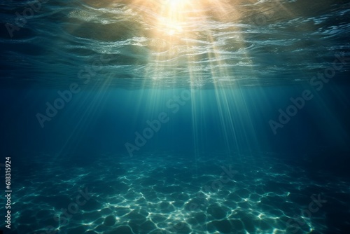 Transparent water, underwater sea background. Mockup or backdrop with sunbeams under water. AI generated, human enhanced © top images