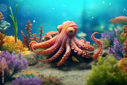 Beautiful octopus at the bottom of the sea. AI generated, human enhanced. © top images