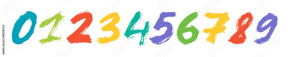 Collection multi colored grunge brush drawn numbers from 0 to 9. Graffiti style modern vector elements. Typographic distressed numbers with dry brush texture and rough edges. Hand drawn grunge symbols Collection multi colored grunge brush drawn numbers from 0 to 9. Graffiti style modern vector elements. Typographic distressed numbers with dry brush texture and rough edges. Hand drawn grunge symbols