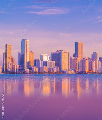 city skyline at sunset colors pink violet blue miami Florida   © Alberto GV PHOTOGRAP