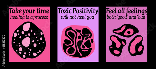 Psychedelic retro posters with geometric shapes and ornaments. New Wave spiritual hippie style. 
