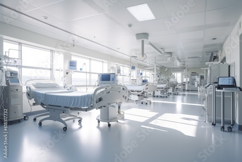 stock photo of inside coronary care unit in empty hospital Generative AI