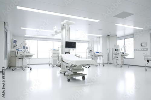 stock photo of inside coronary care unit in empty hospital Generative AI