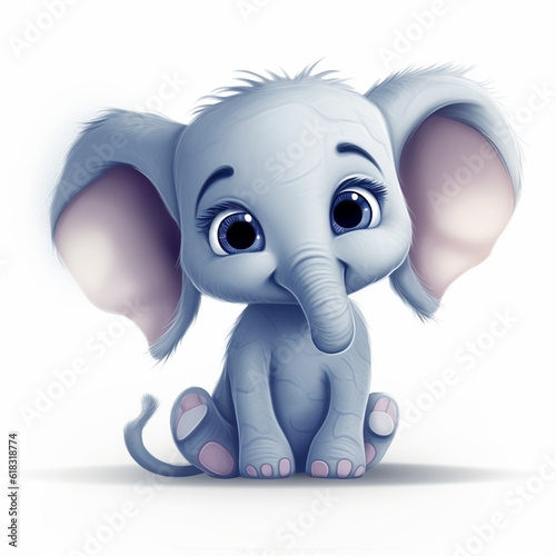 a cartoon illustration of a cute baby elephant with a smile isolated on a white background