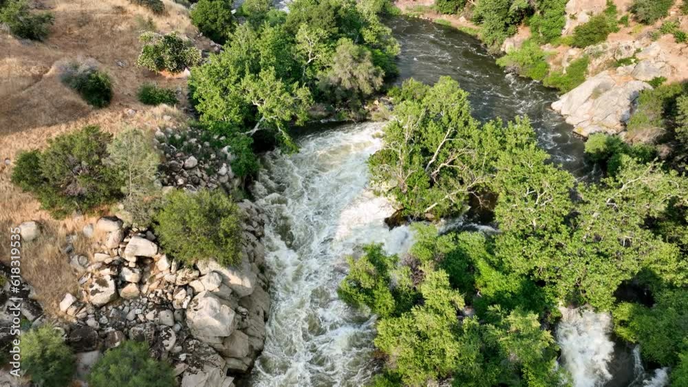 Aerial shot of river rapids on the Kern River in the Southern Sierra Nevada Mountains in California