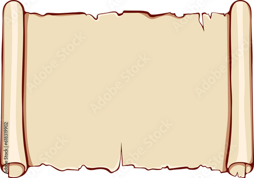 Horizontal scroll old paper. Ancient scroll with copyspace. Vector illustrations in color cartoon style isolated on white. Graphic for print. Banner parchment with space for text
