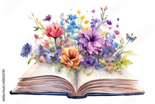 A book with flowers coming from its center isolated on a white background © gridspot