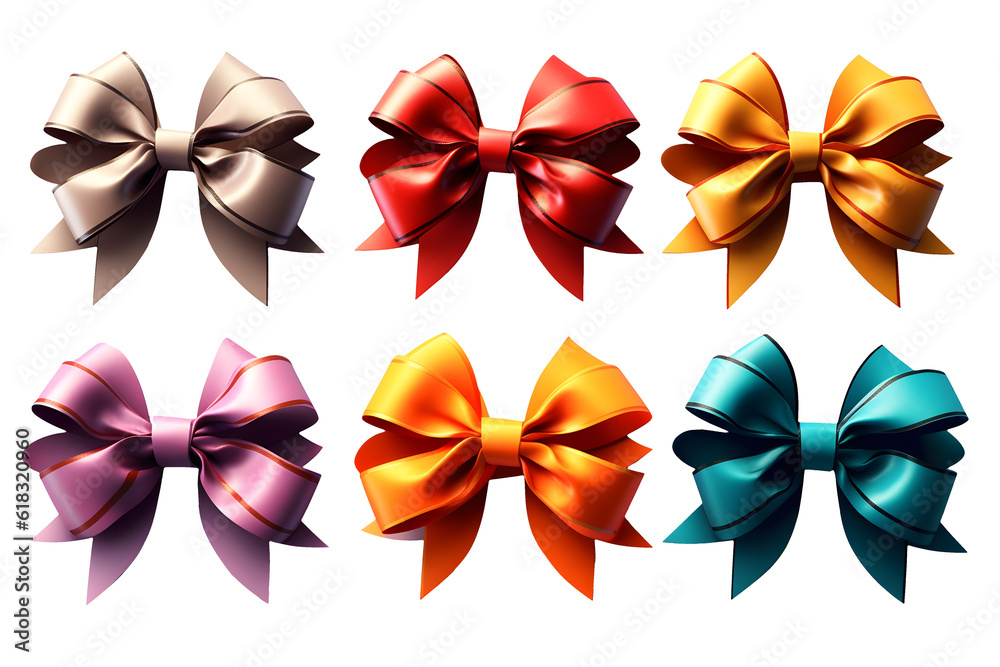 set of bows isolated on white, clipart isolated on transparent background, generative ai