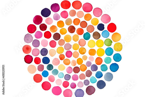 watercolor colored circles on a transparent background, a watercolor palette drawn with paints in different mixtures, generative ai