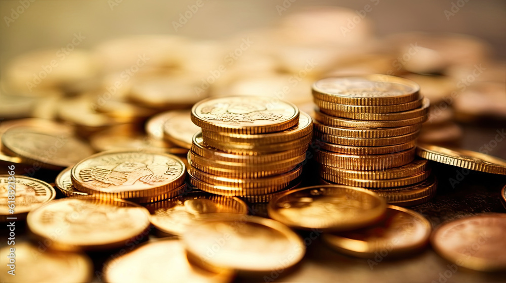 stack of gold coins close-up. Generative AI stack of gold coins close-up. Generative AI