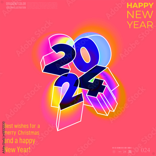 Design colorful Happy New Year 2024 design with unique and modern numbers. Minimalist trendy premium design 2024 for calendar, poster, template or poster design, branding, banner, cover, card.