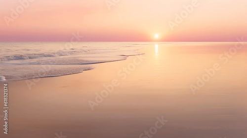  sunset on sea  at beach sand  sunbeam flares and reflection on sea water  generated ai