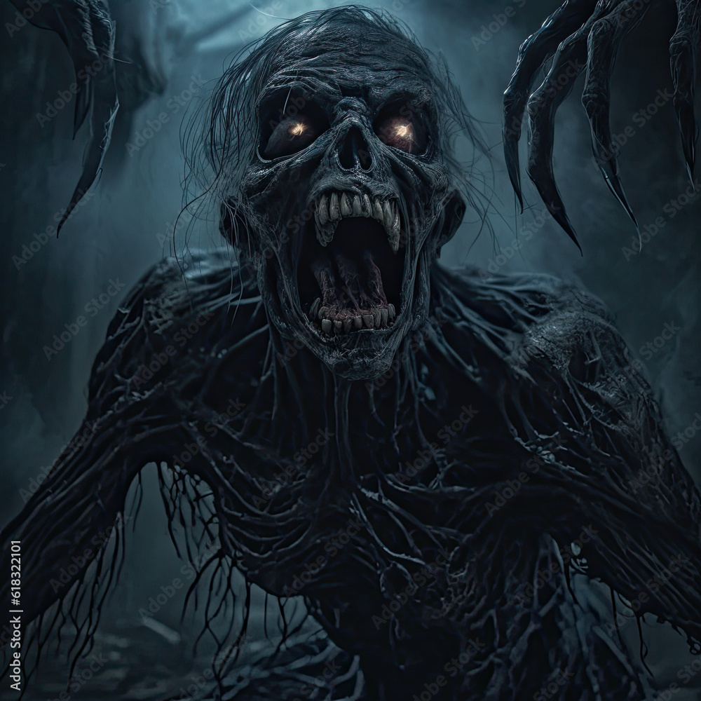 Obraz premium scary halloween zombie monster fear darkness ghoul - by generative ai