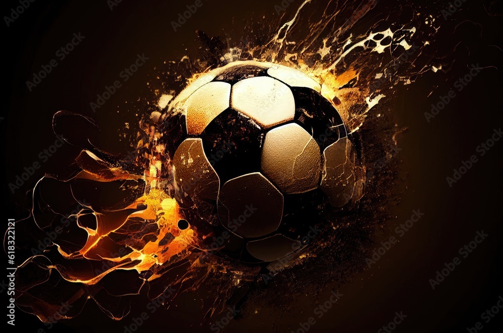 Fototapeta premium Soccer Ball Fast Black Wallpaper Generative AI