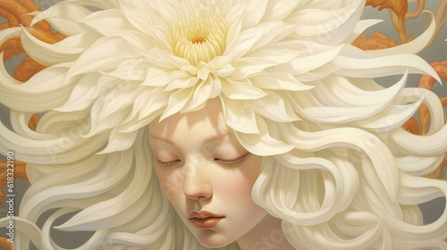 portrait of a woman blooming lotus goddess of purity - by generative ai