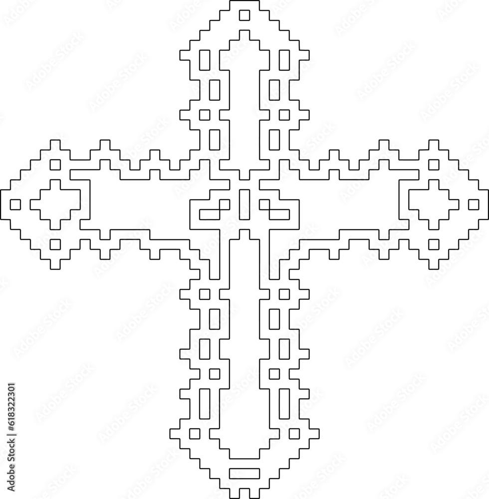 Cross with black and white geometrical patterns . Cross with black and white geometrical patterns .
