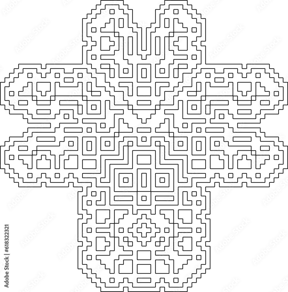 Cross with black and white geometrical patterns . 