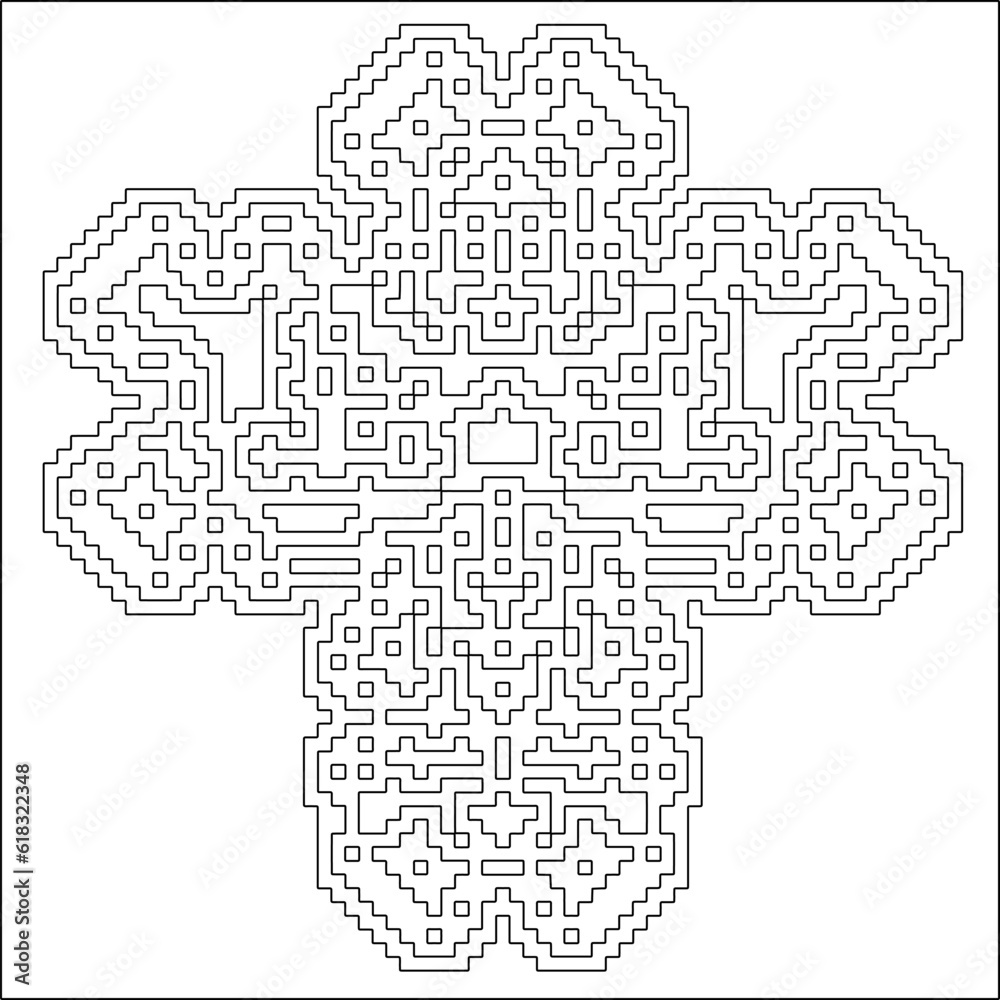 Cross with black and white geometrical patterns . 