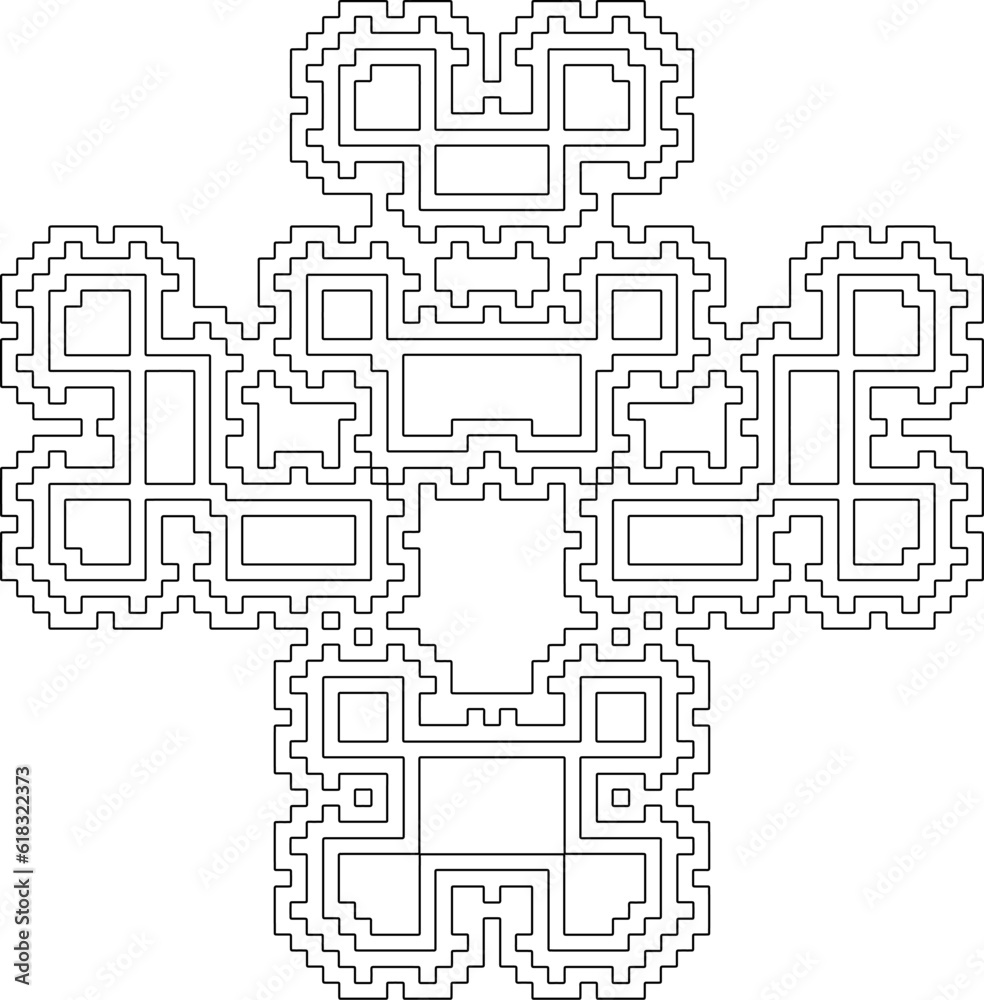 Cross with black and white geometrical patterns . 