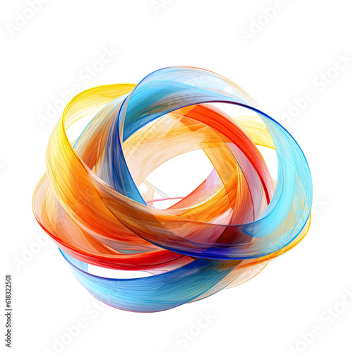 a dynamic spiral composed of intertwining colorful bands forming an abstract shape, 3d render style, isolated on a transparent background, generative ai