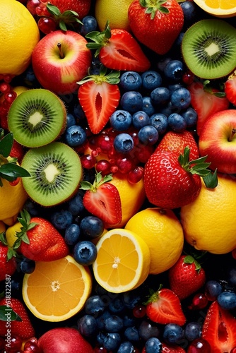 an array of colorful and exotic fruits  perfectly ripe and bright with freshness  wallpaper  generative IA