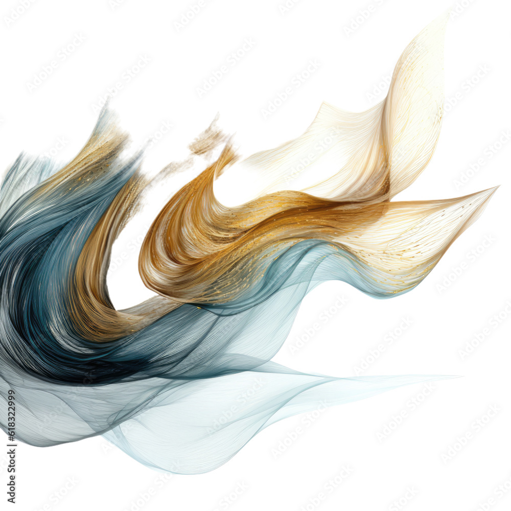 a cascade of shimmering metallic threads abstract shape, 3d render ...