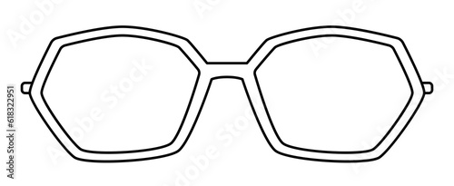 Octagon frame glasses fashion accessory illustration. Sunglass front view for Men, women, unisex silhouette style, flat rim spectacles eyeglasses with lens sketch outline isolated on white background