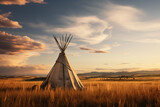 Illustration of a tipi on the plains of North America. Generative AI. 