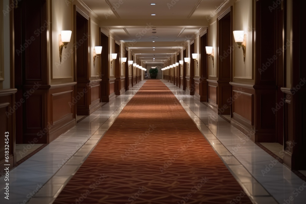 photo of empty hotel hallway Photography AI Generated