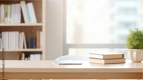 White table with books  stationery and copy space in study room