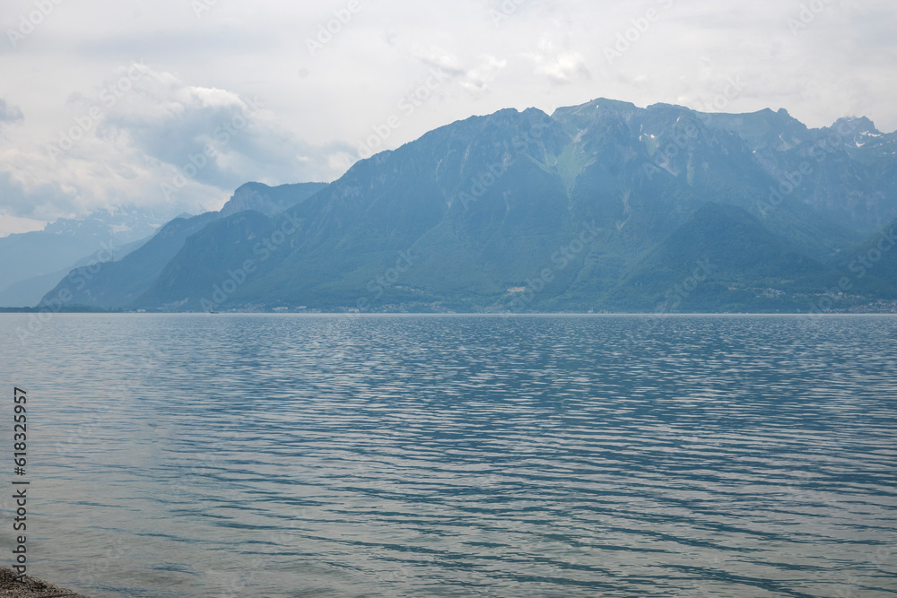 Landscape from town of Vevey to Lake Geneva, Switzerland